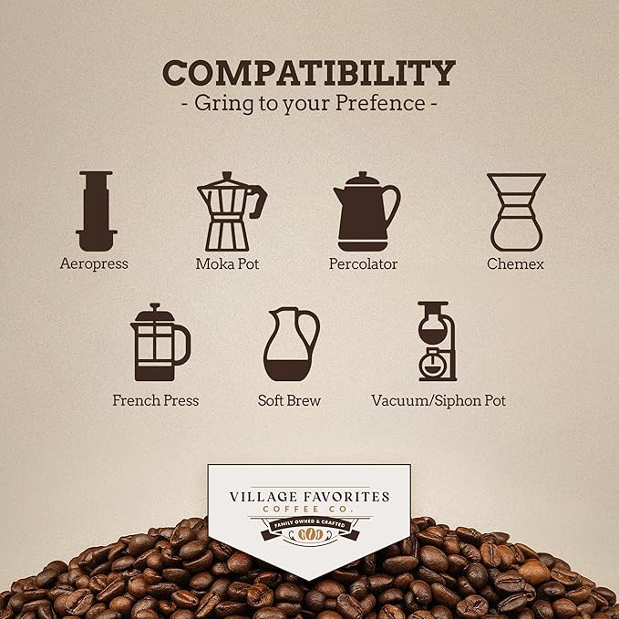 Village Favorites Flavored Coffee – Low Acid, Mold-Free, 100% Arabica, Slow Roasted Medium Roast, Smooth & Stomach Friendly, Ground, 1LB Bag (16oz)- Kosher (16oz, Bourbon Pecan)