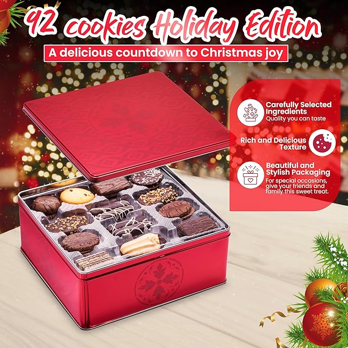 Lambertz European Holiday Cookie Tin – 92 Cookies, 10 Varieties – Ready to Serve and Gift-Ready for Christmas and Office Sharing – 26 Ounces