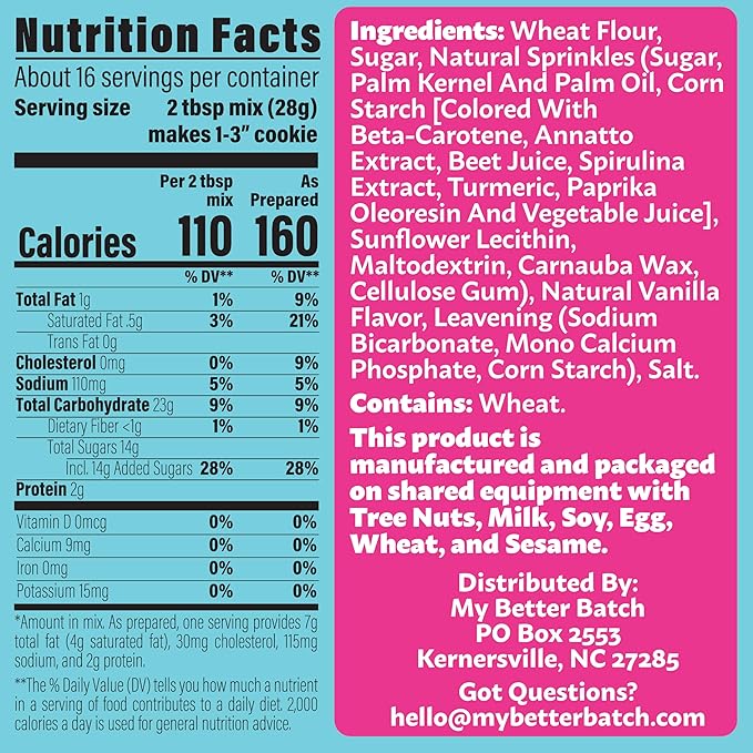 My Better Batch, Celebration Sprinkle Cookie Mix, Simple Cookie Recipe, Celebration Sprinkle Cookies, Makes 16 Large Cookies, Non GMO, Kosher, 16oz (Pack of 1)
