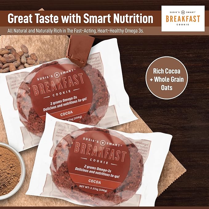 Susie's Smart Breakfast Cookie Healthy Omega3s and Protein Rich cocoa, 63 Ounce (Pack of 18)