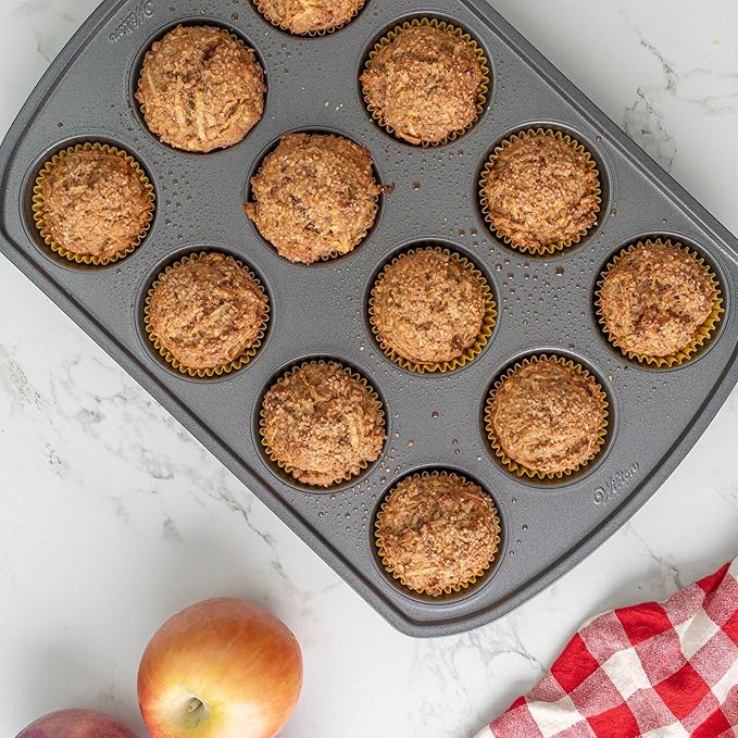 Wilton Gold Premium Non-Stick Warp-Resistant Bakeware, Made without PFAs, Muffin Pan, 12-cup, 10.5 x 15 x 1.4 in, Packaging May Vary