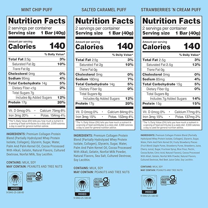Built Bar, Puff Protein Bars, Variety Pack, Collagen, On-the-go Snacks, Breakfast Bar, Mixed Sampler, 12 Pack