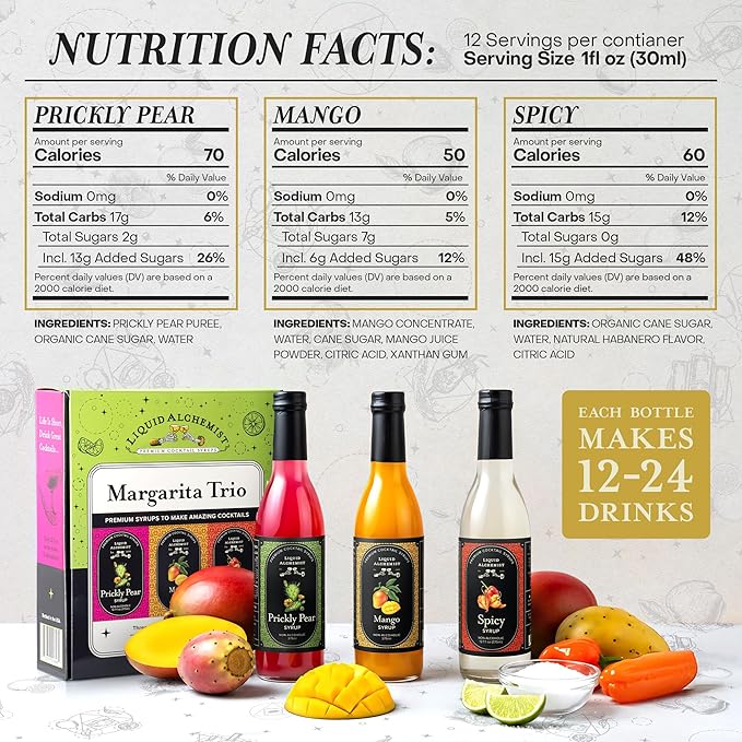 Liquid Alchemist Margarita Mix Trio Pack – Prickly Pear, Mango & Spicy Syrup | Our Small Batch Margarita Mixers Use Real Ingredients Perfect for any Cocktail Syrup Enthusiast (3 Pack, 12.7 oz Bottles)