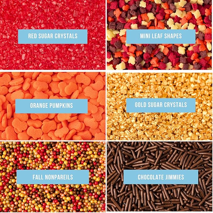 Sweets Indeed Sprinklefetti Fall 6-Cell Sprinkle Jar – 6 Assorted Fall Sprinkles (Pumpkins, Leaves, Sugar Crystals, Nonpareils, Jimmies) | Cupcake & Cake Decorations | 6.45 oz