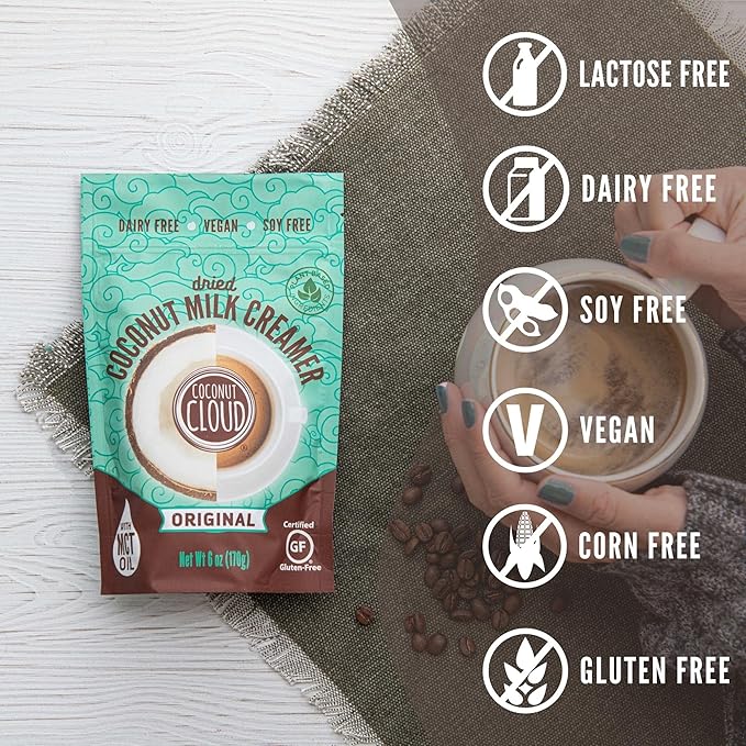 Coconut Cloud: Plant Based Dairy Free Coffee Creamer | Keto Friendly, Unsweetened Coconut Milk Powder | Low Sugar, Dairy Free, Non-GMO, Plant Based, Gluten & Soy Free, USA Made, (Original Flavor), 2-Pack