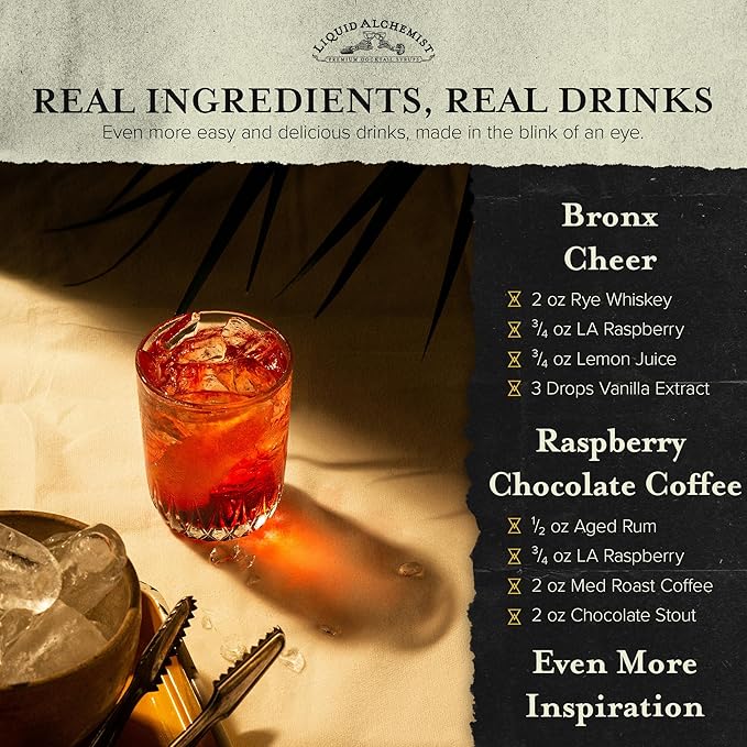 Liquid Alchemist Raspberry Syrup for Drinks - Real Ingredients Make the Perfect Summer Cocktail or Margarita Mix - Our Raspberry Cocktail Syrup is Non-GMO & Vegan (12 oz)