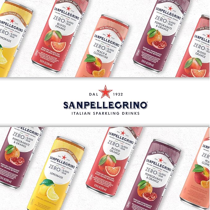 Sanpellegrino Zero Grams Added Sugar Italian Sparkling Drinks Pomegranate Orange, Sparkling Pomegranate Orange Beverage 24 Pack of 11.15 Fl Oz Cans