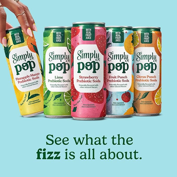 Simply POP Prebiotic Soda Pineapple Mango Cans, 12 fl oz, 12 Pack