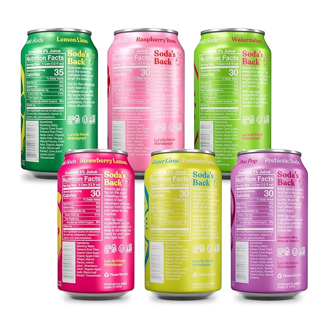 Poppi Sparkling Prebiotic Soda Beverage with Apple Cider Vinegar, Seltzer Water and Fruit Juice, Party Starters Variety Pack, 12 Fl Oz, Pack of 12, Packaging May Vary