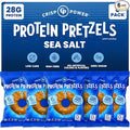 Crisp Power Protein Pretzels, Sea Salt, High Protein Vegan Keto Snack, 28 G Plant Based Protein, Low Carb Crunchy Pretzel Snacks, No Added Sugar, No Seed Oils, 1.75 oz Bags, 6 Pack