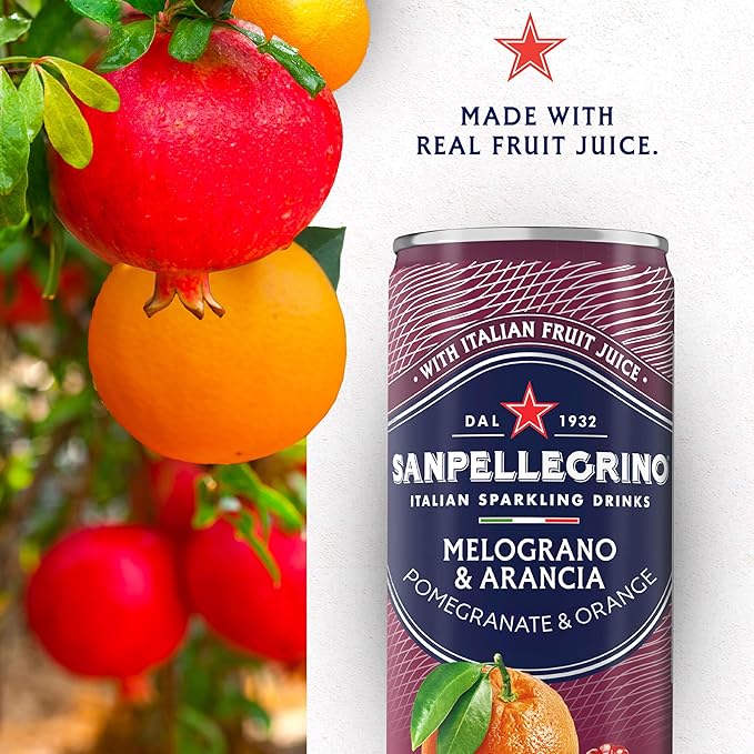 Sanpellegrino Italian Sparkling Drink Melograno And Arancia, Sparkling Orange And Pomegranate Beverage, 24 Pack Of Cans