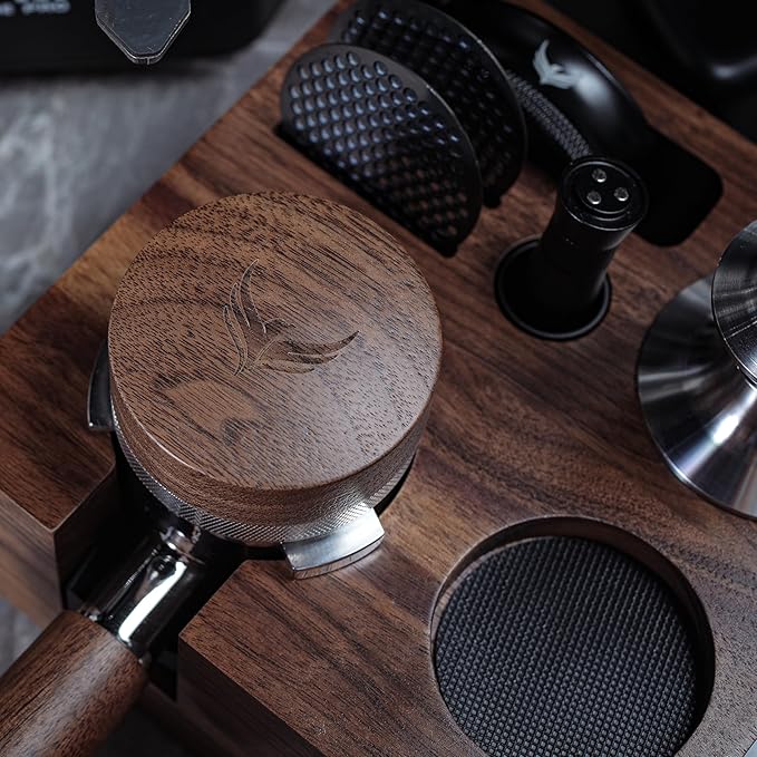 51mm Espresso Distribution Tool Walnut Coffee Distributor Adjustable Depth Stainless Steel Espresso Leveler Premium Espresso Machine Accessories For Coffee Bar