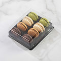 Pastry Chef's Boutique Clear Plastic French Macarons Small Gift Packaging Boxes - Holds 8 Macarons - Pack of 10 (Black Base)