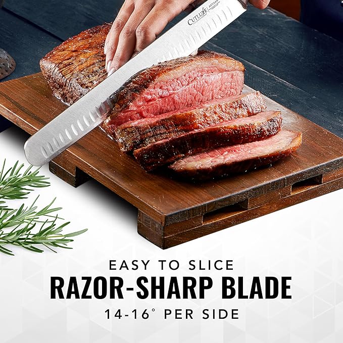Cutluxe Slicing Carving Knife – 12" Brisket Knife, Meat Cutting and BBQ Knife – Razor Sharp German Steel, Sheath Included, Full Tang, Ergonomic Handle Design – Artisan Series