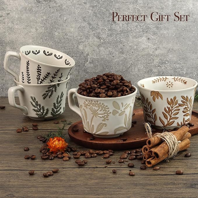 Ceramic Coffee Mug, 12 oz Novelty Unique Teacup with Large Handle, Stoneware Cup for Tea Mocha Latte Cappuccino Espresso (Leaf)
