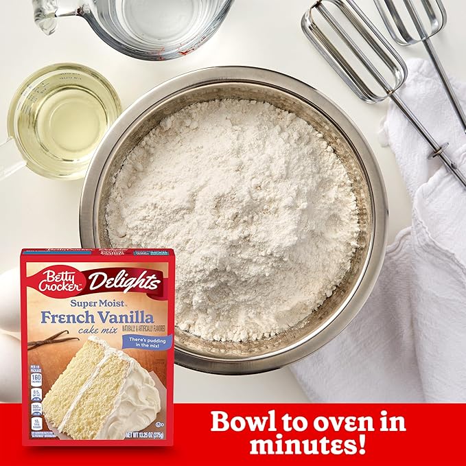 Betty Crocker Delights Super Moist French Vanilla Cake Mix, Holiday Baking, 13.25 oz