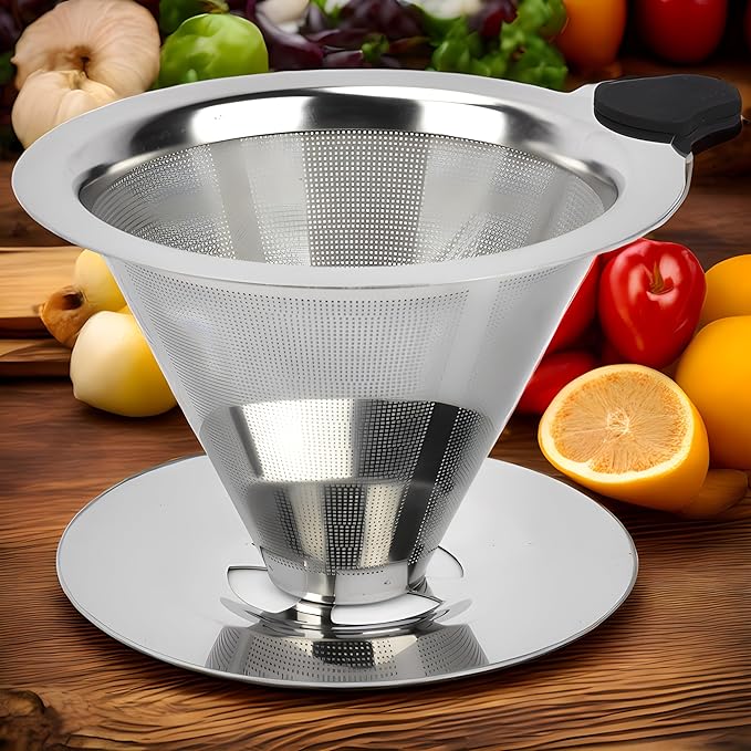 Pour Over Coffee Dripper Stainless Steel Reusable Cone Coffee Filters #2