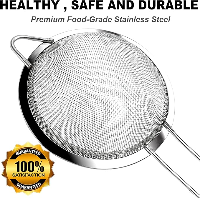 Anaeat Fine Mesh Strainers - Premium Stainless Steel Colander Sieve Sifters, with Durable Mesh and Sturdy Handle, Excellent for Sifting Dry ingredients, Flour, Pastas, Rice, Tea (7.87"）