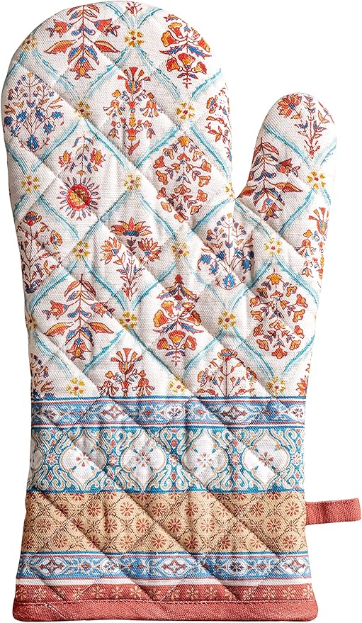 Maison d' Hermine Oven Gloves 100% Cotton Oven Mitt 7" x 13" with Loop Heat Resistant, BBQ, Cooking Gloves, Baking, Grilling, Kitchen, Handling Hot Pans (Pack of 1, Romane)