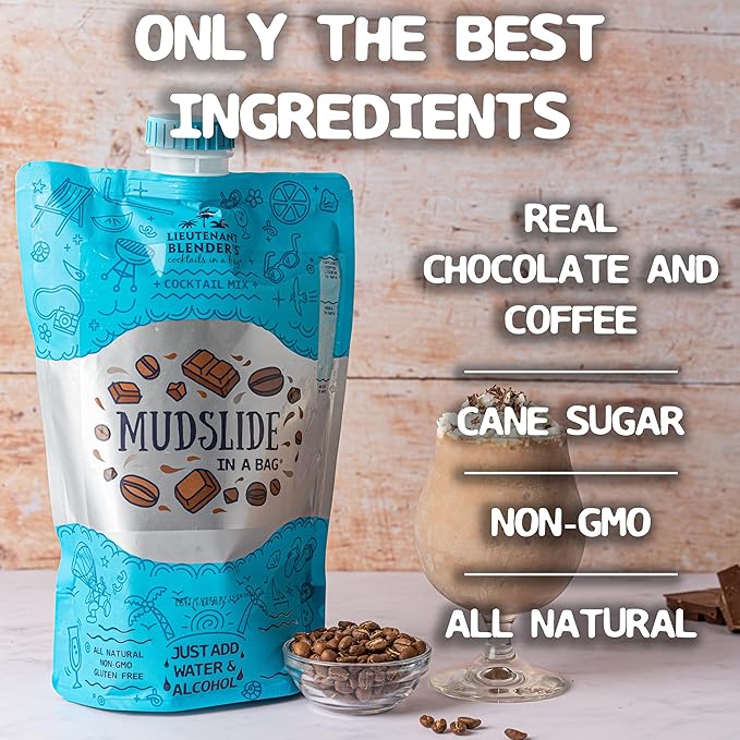 Lt. Blender's Mudslide Cocktail Mix - All Natural Creamy Rich Chocolate Coffee Blend, Easy to Make Slushy Cocktail, Resealable and Portable, 16 Servings per bag (Pack of 1)