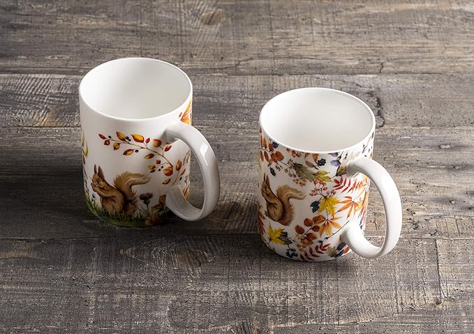 Maison d' Hermine Coffee Mug with Handles Fine Bone China Mugs Pack of Two Tea Cups for Hot Beverages Cappuccino Latte Home Restaurant Office Perfect for Gift (Sous-Bois, 15 Ounce)