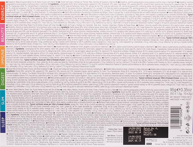 Ahmad Tea Natural Benefit Functional Tea Selection Pack | Green teas, Fruit & Herbal Infusions | Perfect herbal tea gift - 60 Teabag Sachets | 6 blends