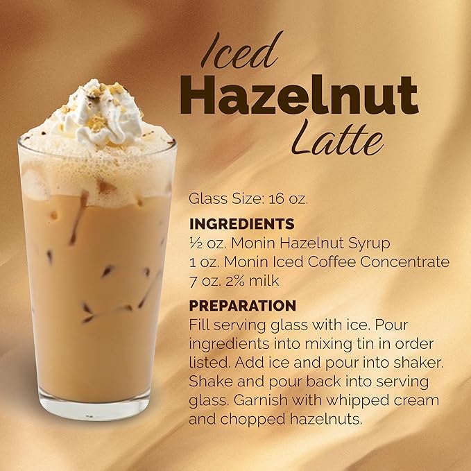 Monin - Hazelnut Syrup, Nutty Taste of Caramelized Hazelnut, Natural Flavors, Great for Mochas, Lattes, Smoothies, Shakes, and Cocktails, Non-GMO, Gluten-Free (750 ml)