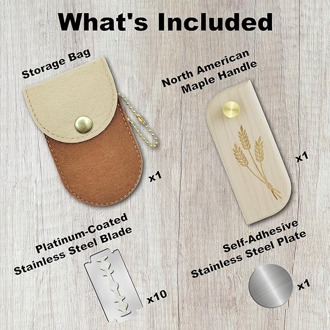 Magnetic Bread Lame Sourdough Scoring Tool Easy Scoring Knife for Bread Baking Scorer Cutter for Homemade Slashing with 10 Razor Blades - Storage Bag Included - Ergonomic Handle - Maple