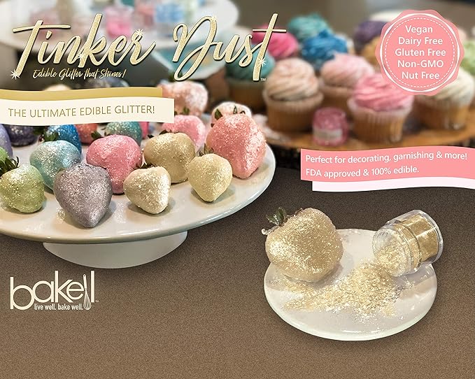 BAKELL Classic Red Edible Glitter, 25 Grams | TINKER DUST Edible Glitter | KOSHER Certified | 100% Edible Glitter | Cakes, Cupcakes, Cake Pops, Drinks, Dessert Vegan Glitter & Dusts (25g, Classic Red)