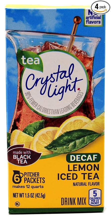 Crystal Light Lemon Decaf Iced Tea Natural Flavor Drink Mix, 12-Quart Canister (Pack of 4)