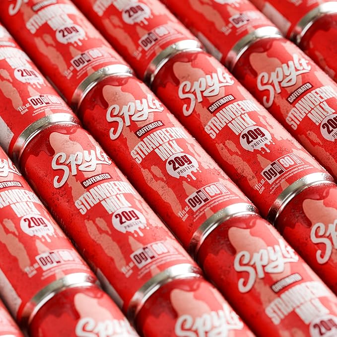 Spylt High Protein Strawberry Milk with 60mg Caffeine & 20g Protein - 90 Calories, Ready to Drink, Sugar Free, Lactose Free Milk, Perfect for Workout Recovery & Afternoon Pick Me Up - 12 Count