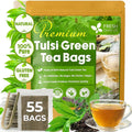 FreshDrinkUS, Premium 55 Tulsi Green Tea Bags, 100% Natural, Blend of Tulsi Holy Basil Leaves, and Green Tea Leaves. Made with Natural Material Tea Bags. No Sugar, Vegan.