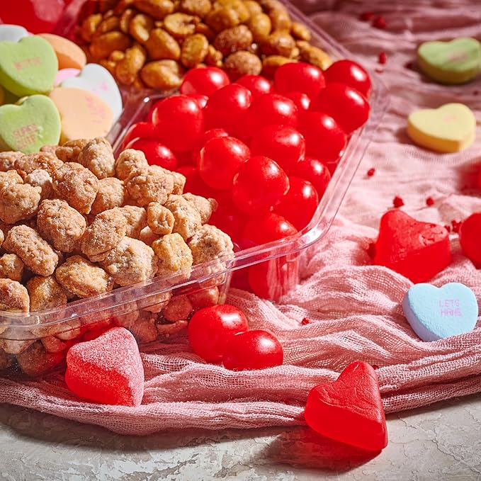 NUT CRAVINGS - Thanksgiving Mixed Nuts & Heart Candy Gift Basket in Red Gold Box (7 Assortments, 1 LB) Holiday Xmas Christmas Food Arrangement, Healthy Snack Care Package
