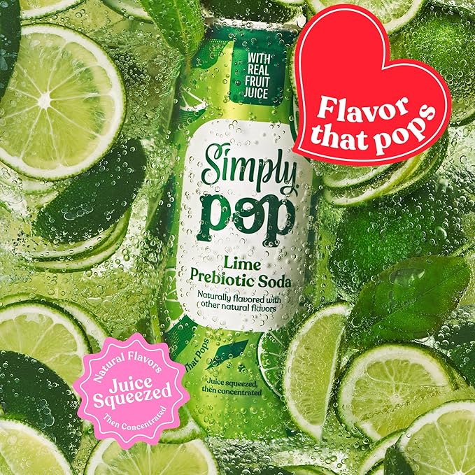 Simply POP Prebiotic Soda Lime Cans, 12 fl oz, 12 Pack
