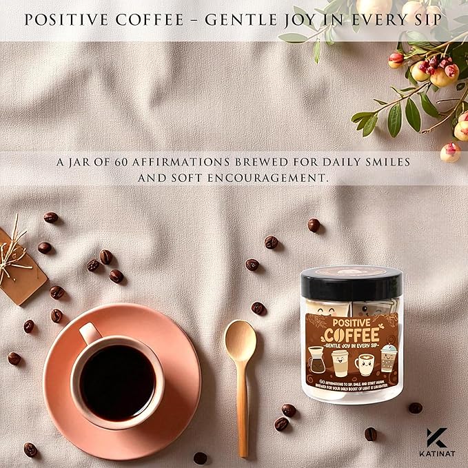 Positive Coffee Affirmation Jar – 60pcs Cute Emotional Support Coffee – Coffee Gifts for Men, Women– Birthday Gift, White Elephant Gifts for Coworker, Boss, Teacher, Teens, Back to School Gift