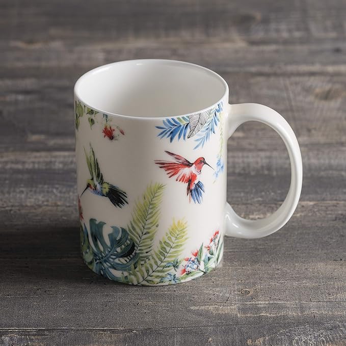 Maison d' Hermine Coffee Mug with Handles Fine Bone China Mugs Pack of One Tea Cups for Hot Beverages Cappuccino Latte Home Restaurant Office Perfect for Gift (Tropiques - Colibris, 15 Ounce)
