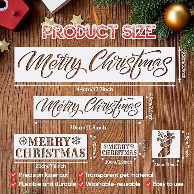 clothmile 21 PCS Merry Christmas Stencils for Painting Christmas Stencils Template Plastic Reusable Stencils for Christmas Decor Fabric Canvas Furniture, Wall, Window, Fabric, Wood DIY Home Decor