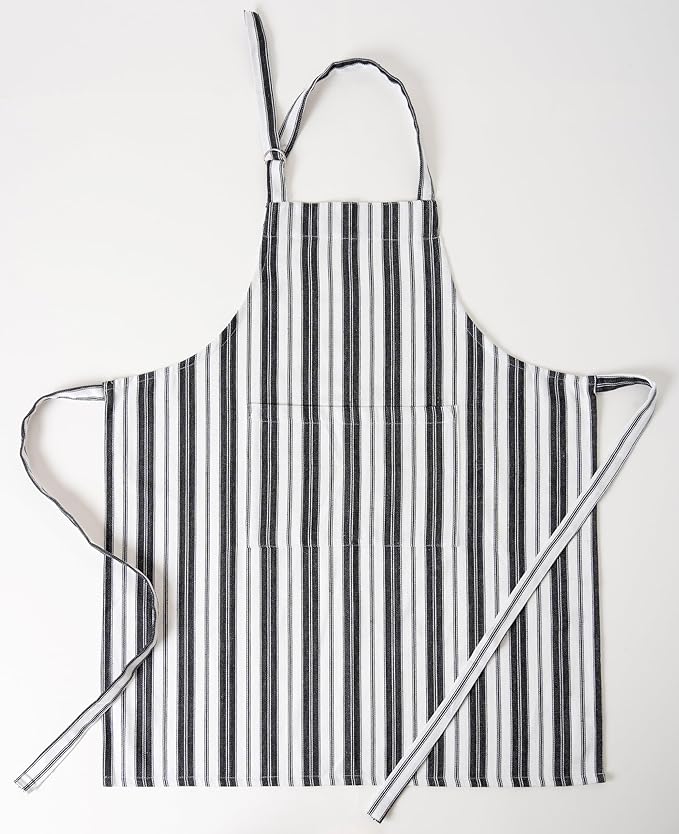 1 Oven Mitt, 1 PotHolder & 1 Kitchen Apron Set - Durable Heat Resistant Gloves - Thick Mittens for Kitchen - Suitable for Cooking, Baking, Grilling – for Men & Women – Black Stripes - Casa De Lan