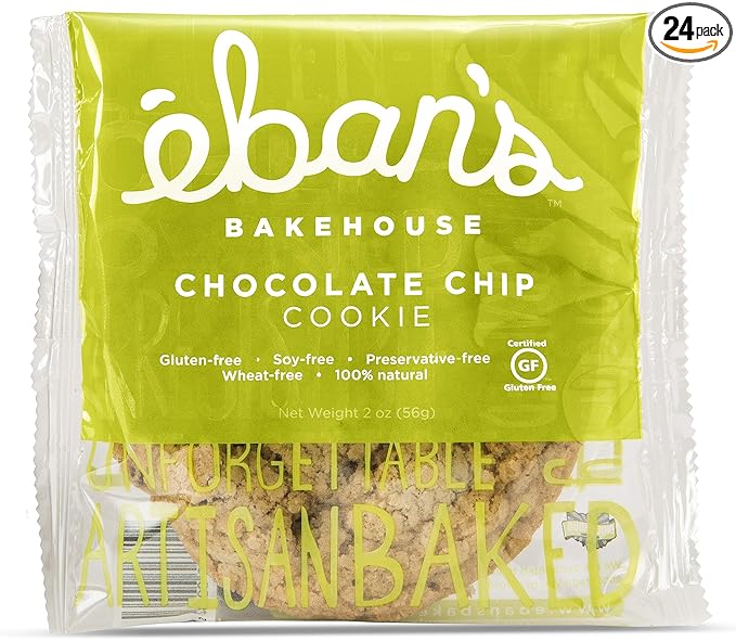 Eban’s Fresh Baked Gluten-Free Cookies - 24 Large Cookies (2 Boxes of 12) - Soft and Chewy, Individually Wrapped, Gourmet, Preservative Free, Non-GMO (Chocolate Chip)