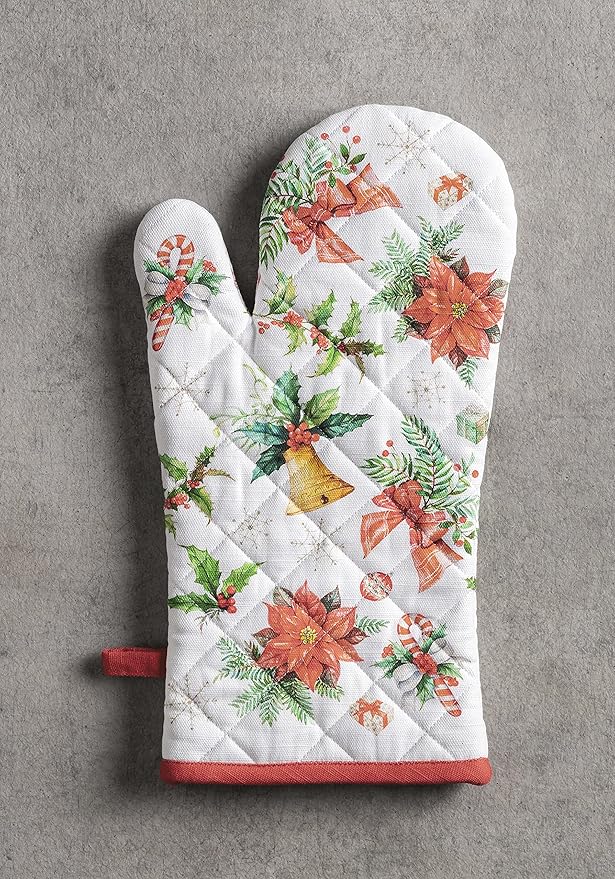Maison d' Hermine Oven Gloves 100% Cotton Oven Mitt 7" x 13" with Loop Heat Resistant, BBQ, Cooking Gloves, Baking, Grilling, Kitchen, Handling Hot Pans (Pack of 1, Chromo)