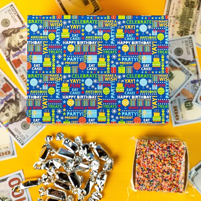 Birthday Billionaire Gift Box by Send A Cake – Ready-to-Gift Music Box with Sweet Caramels & 3" Sprinkle Dot Crispy Cake – No Assembly, Unique Birthday Gift for Women, Men & Kids