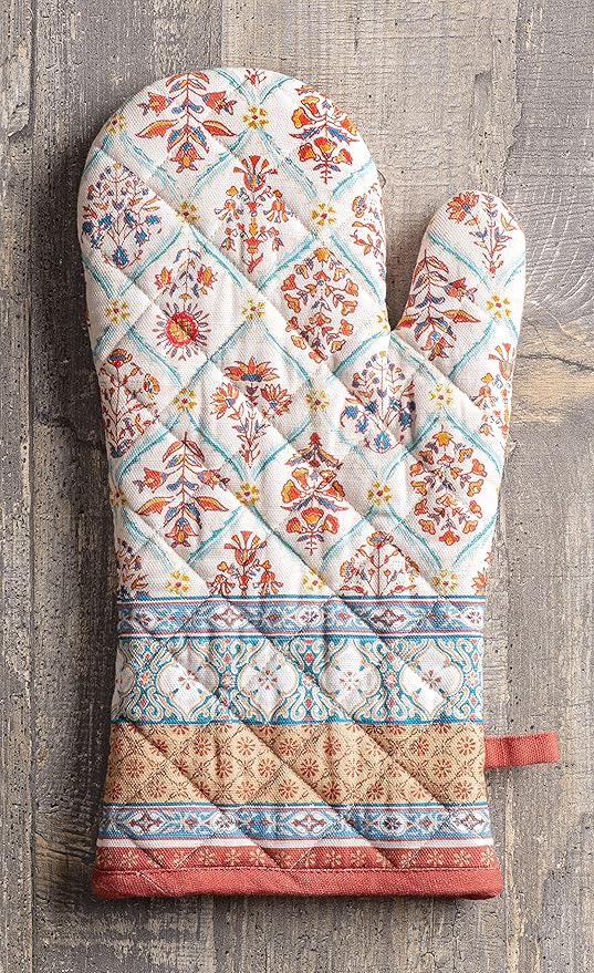 Maison d' Hermine Oven Gloves 100% Cotton Oven Mitt 7" x 13" with Loop Heat Resistant, BBQ, Cooking Gloves, Baking, Grilling, Kitchen, Handling Hot Pans (Pack of 1, Romane)