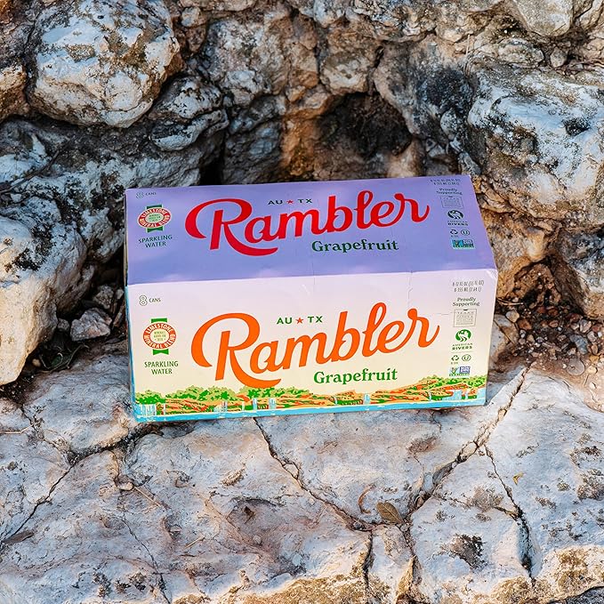 AUTX RAMBLER Sparkling Water, Texas Limestone Mineral Blend, Grapefruit Flavor, 12-Ounce Cans, Three 8-Packs (24 Cans)