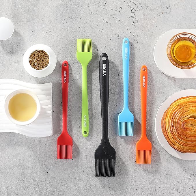 Silicone Basting Pastry Brush, 5 PCS Colorful Silicone Food Brush for Baking Cooking BBQ Grill Spread Oil Butter Sauce, Heat Resistant, Dishwasher Safe (5Pack, Rainbow Colors)
