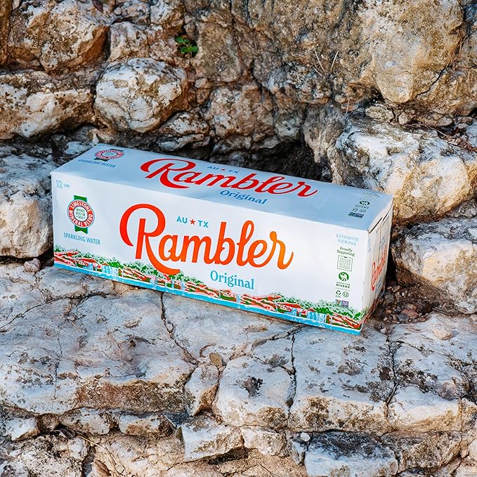 AUTX RAMBLER Sparkling Water, Texas Limestone Mineral Blend, Original Natural Flavor, 12-Ounce Cans, 12-Pack