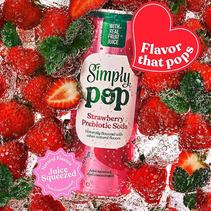 Simply POP Prebiotic Soda Strawberry Cans, 12 fl oz, 12 Pack