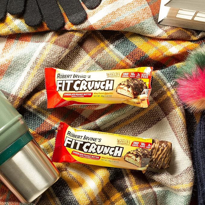 FITCRUNCH Snack Size Protein Bars, 6-Layer Baked Bar, 3g of Sugar, Gluten Free & Soft Cake Core (9 Bars, Chocolate Peanut Butter)