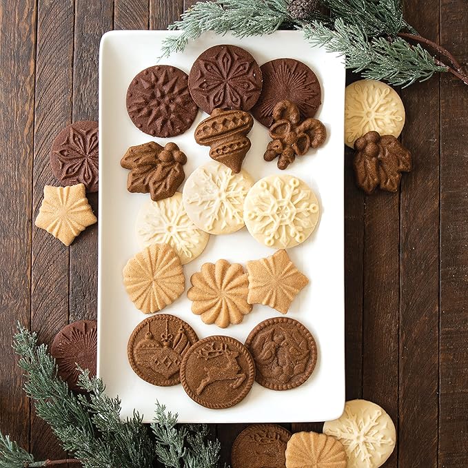 Nordic Ware 01236 Yuletide Cast Cookie Stamps, 3-inch rounds, Silver