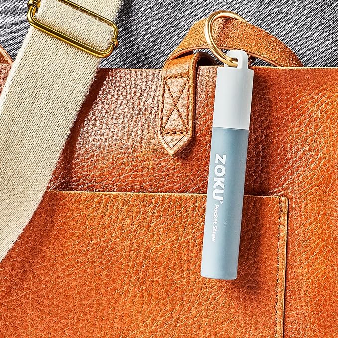 ZOKU Reusable Metal Straw with Case for Travel, Grey - Collapsible Stainless Steel Drinking Straw with Silicone Tip and Cleaner Brush, Ideal for Key Chains, Pockets, Purses