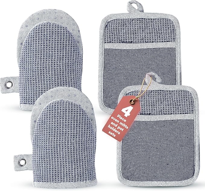 Casa Platino Silicone Oven Mitts & Potholders, 4-Piece – Pot Holders and Oven Mitts for BBQ & Baking, Oven Mitt for Kitchen & Microwave – Heat Resistant Up to 500°F, Durable & Flexible – Indigo